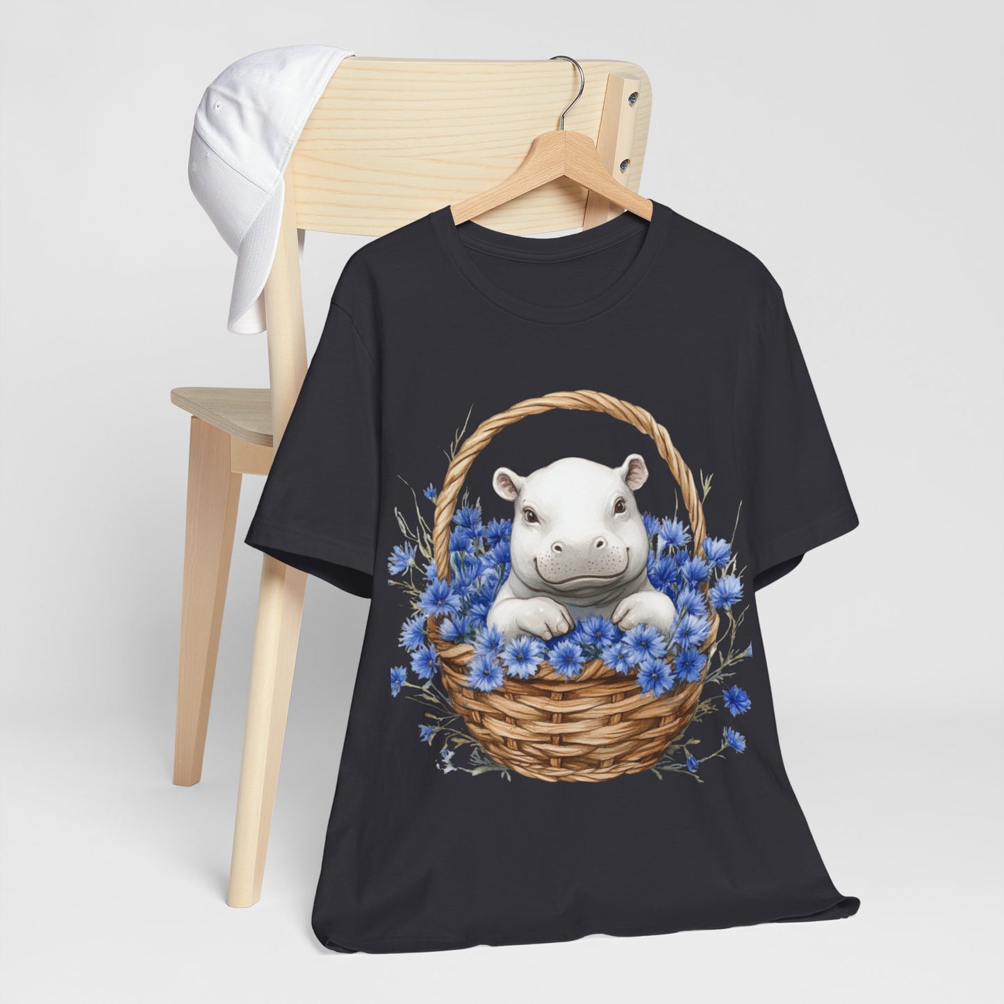 Cute Hippo in Floral Basket T-Shirt