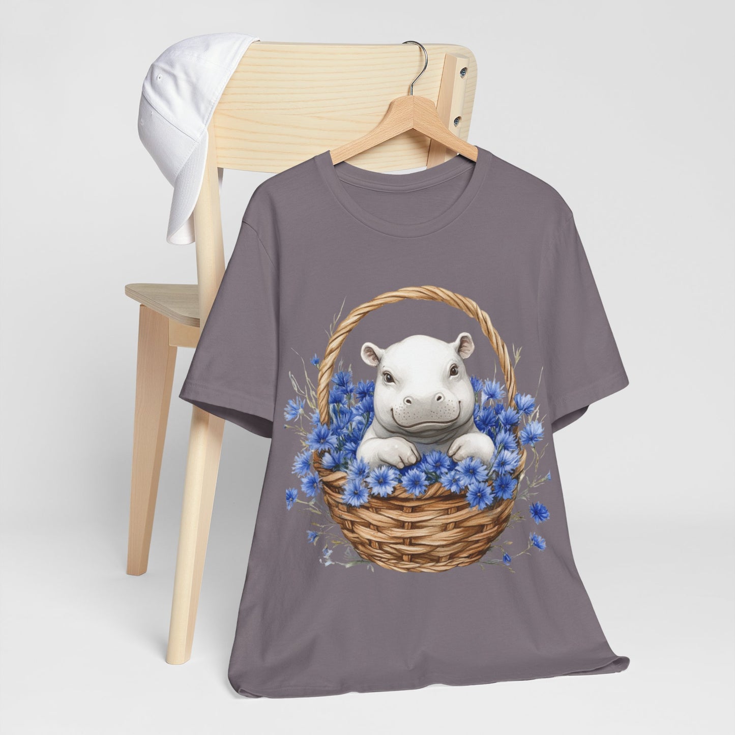 Cute Hippo in Floral Basket T-Shirt