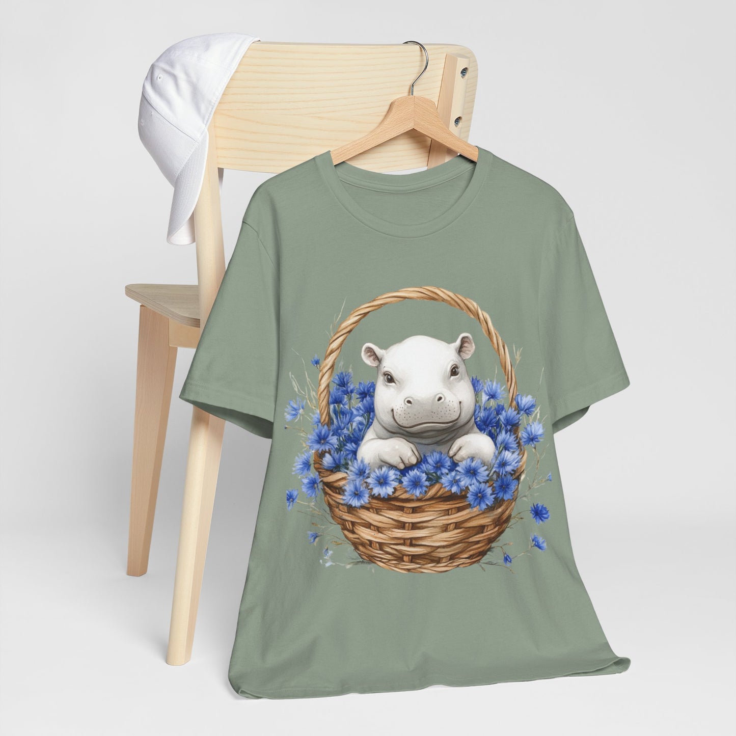Cute Hippo in Floral Basket T-Shirt
