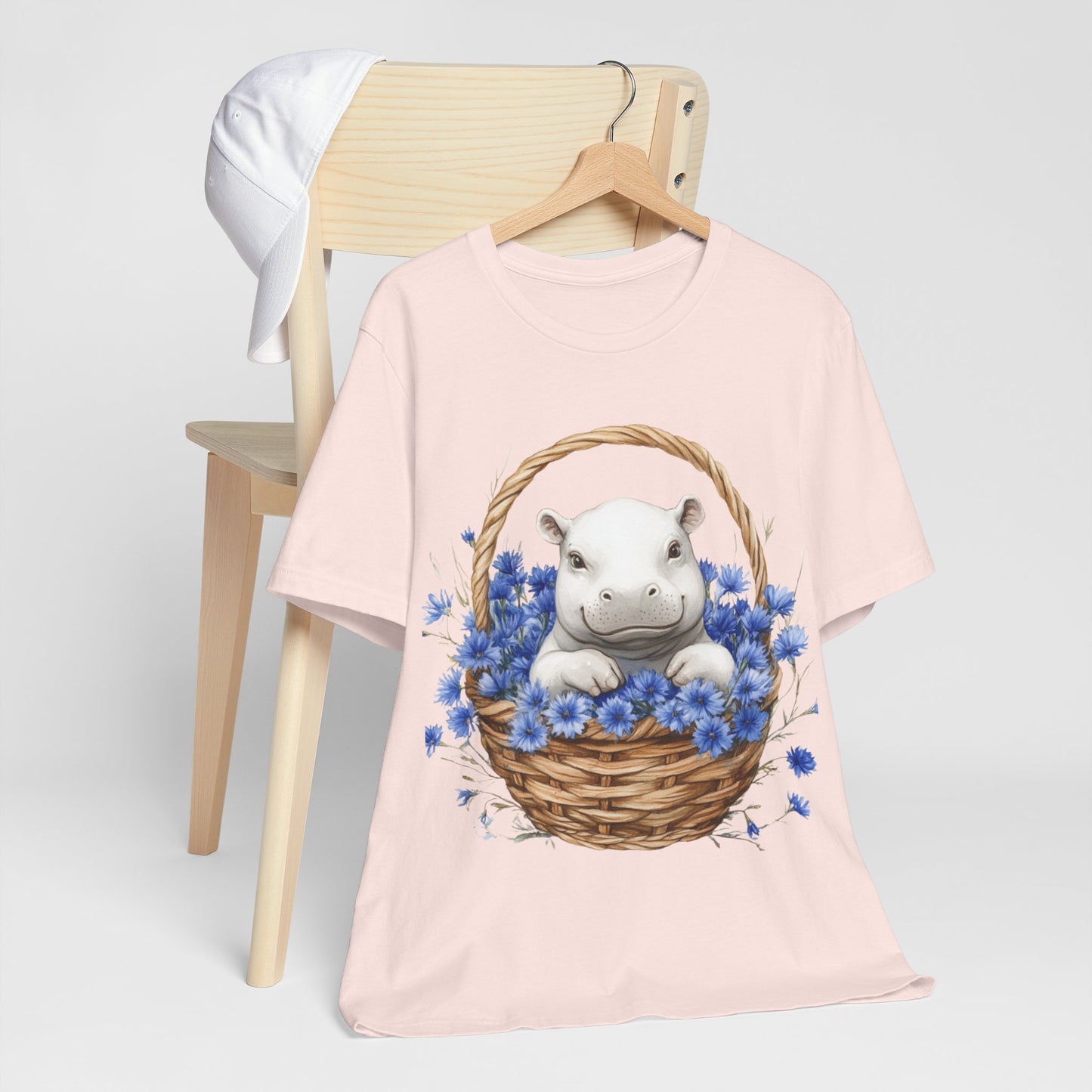 Cute Hippo in Floral Basket T-Shirt