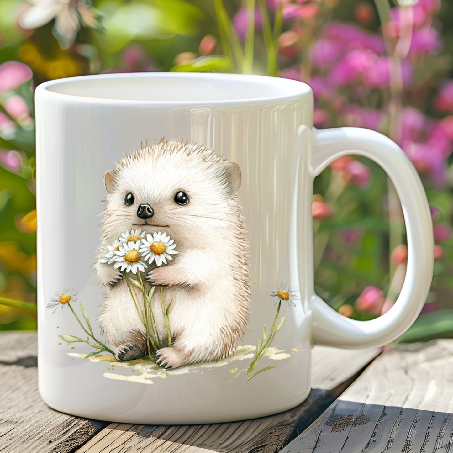 Hedgehog With Daisies Mug