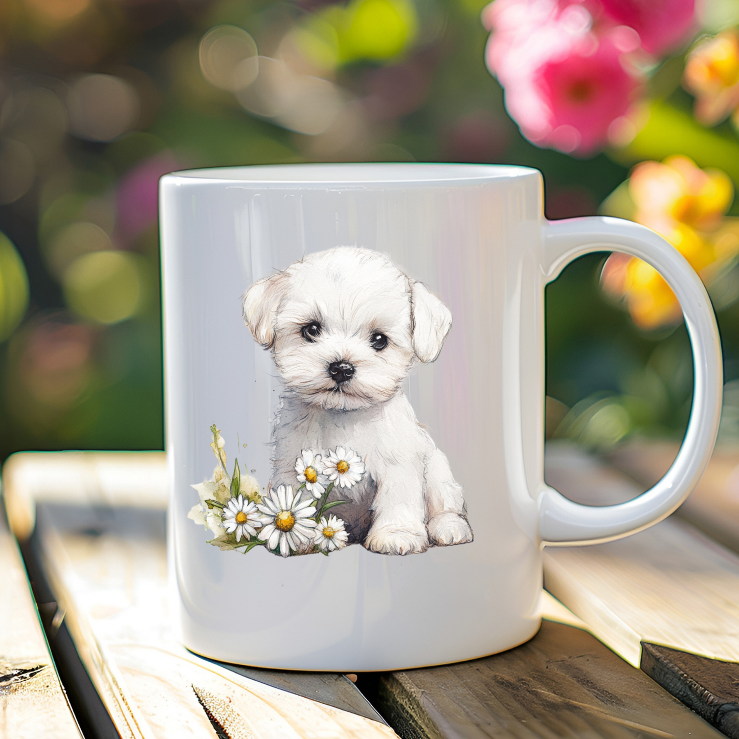Puppy Dog With Daisies Mug