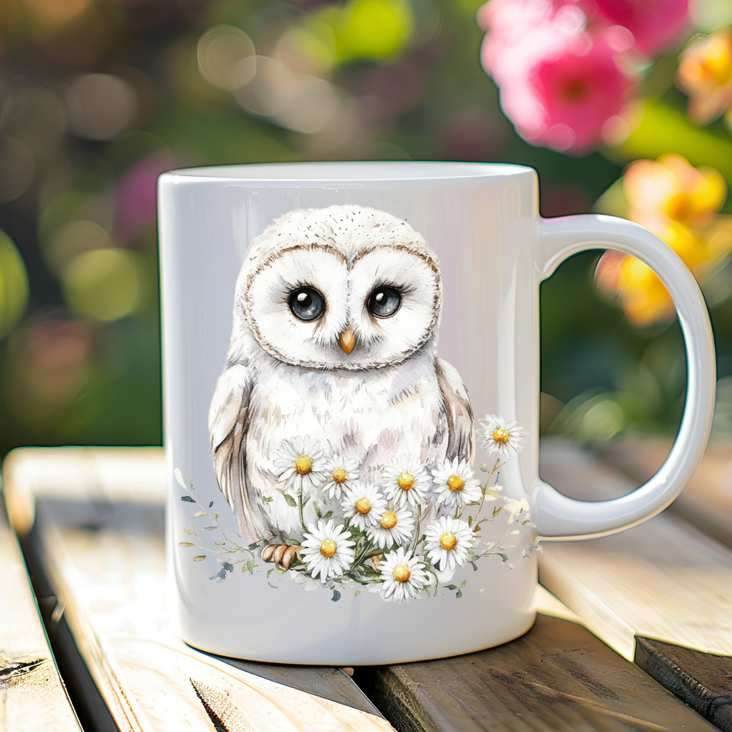Baby Owl With Daisies Mug
