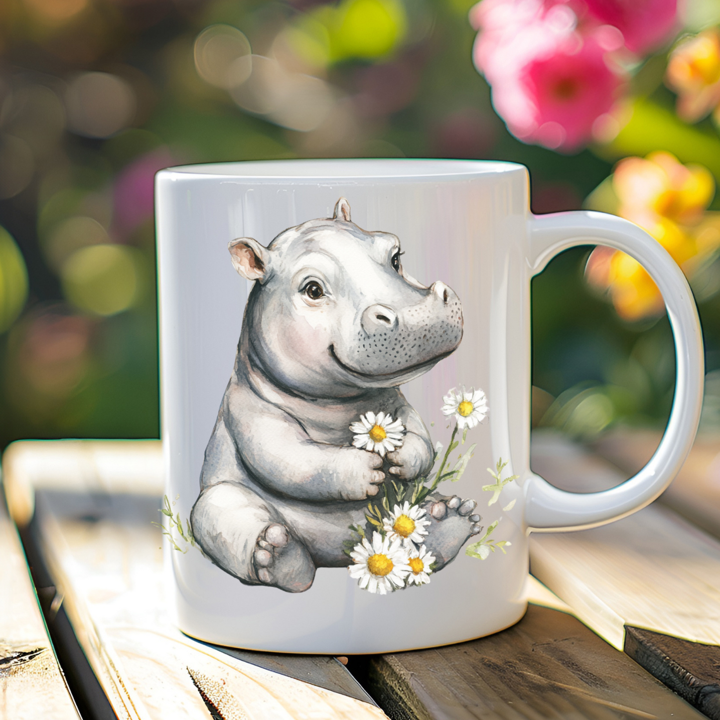 Baby Hippo With Daisies Mug