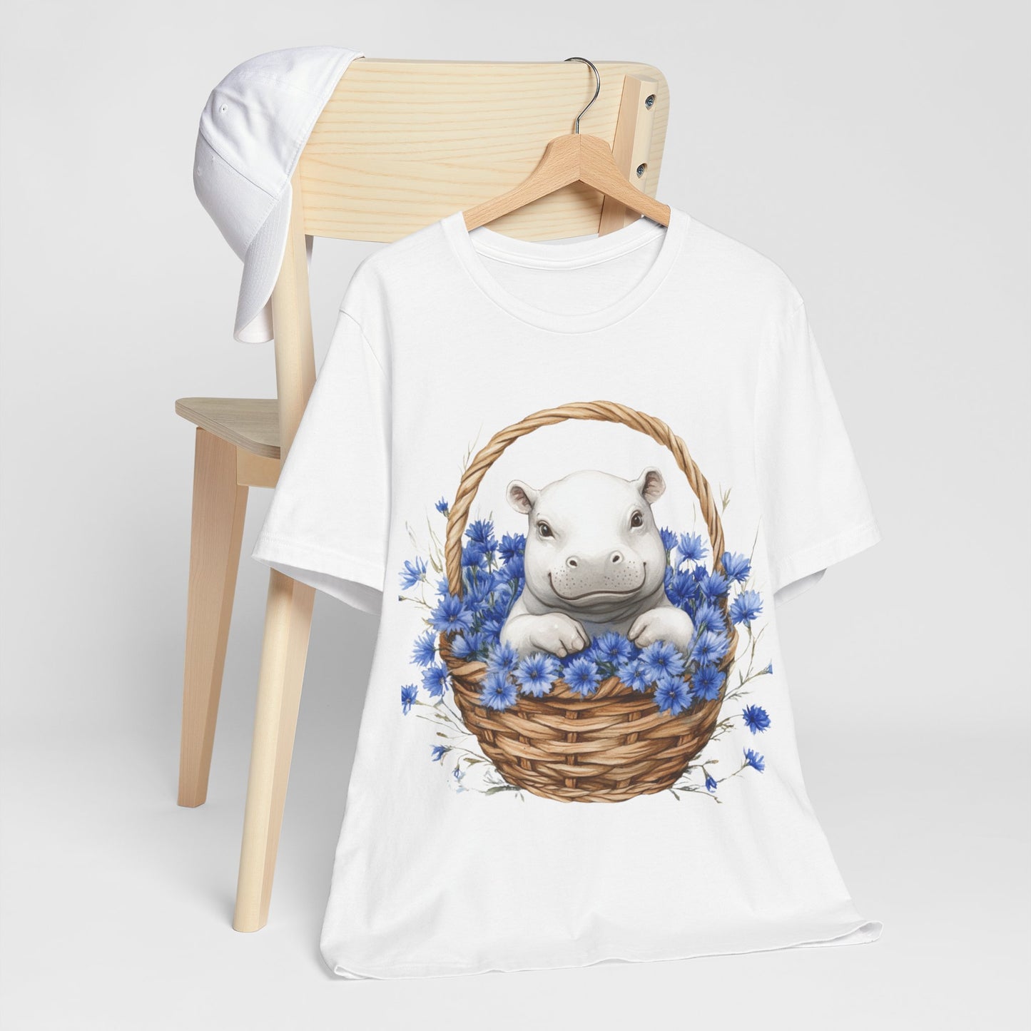 Cute Hippo in Floral Basket T-Shirt