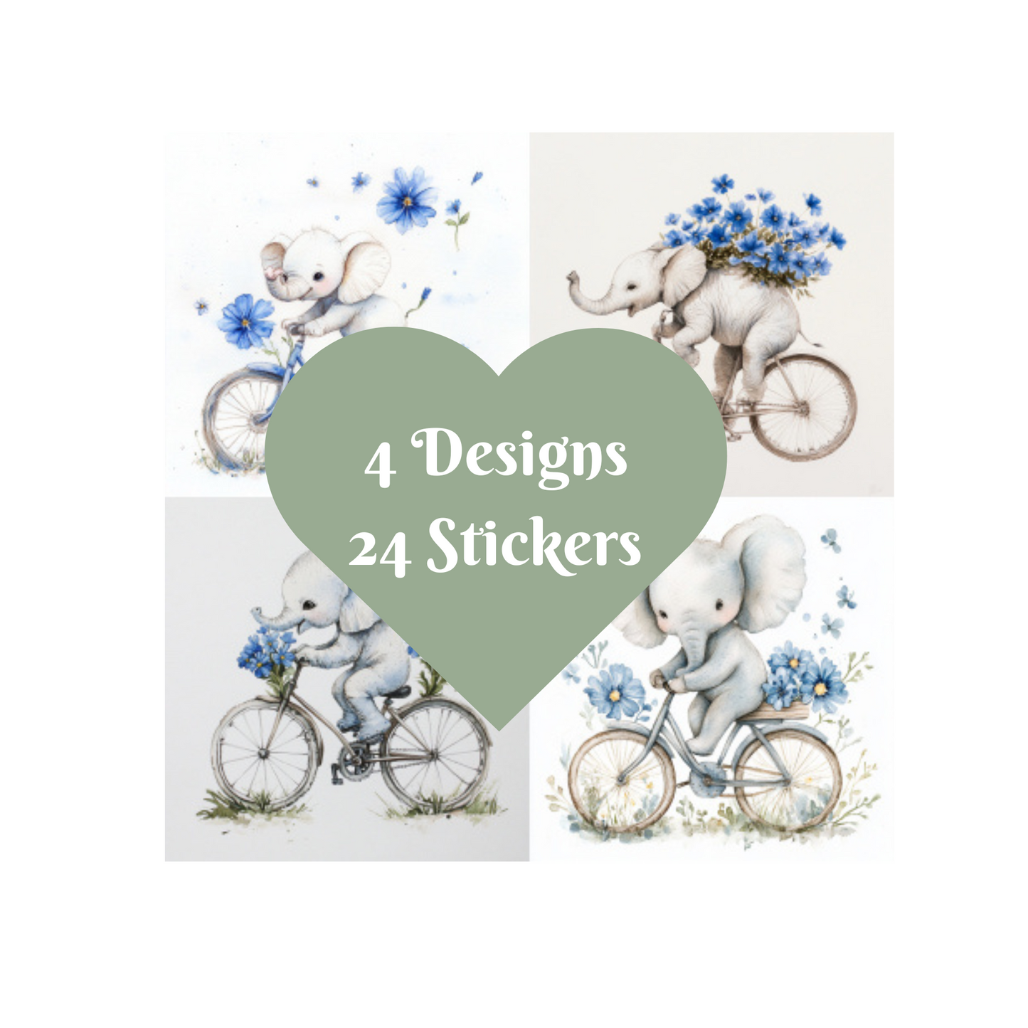 Elephant Stickers, Watercolour design square cut (Copy)