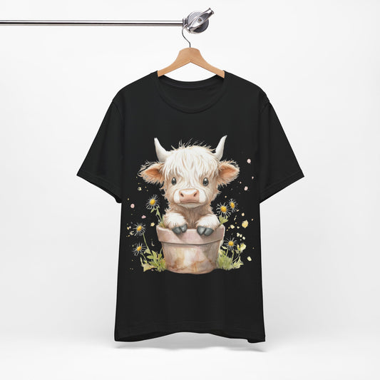 Cute Highland  Cow Graphic Tee - Unisex Jersey Short Sleeve Shirt for Animal Lovers