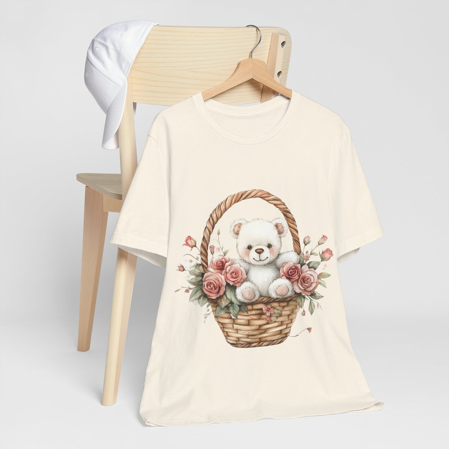 Cute Teddy Bear Floral Tee -  Jersey Short Sleeve T-Shirt