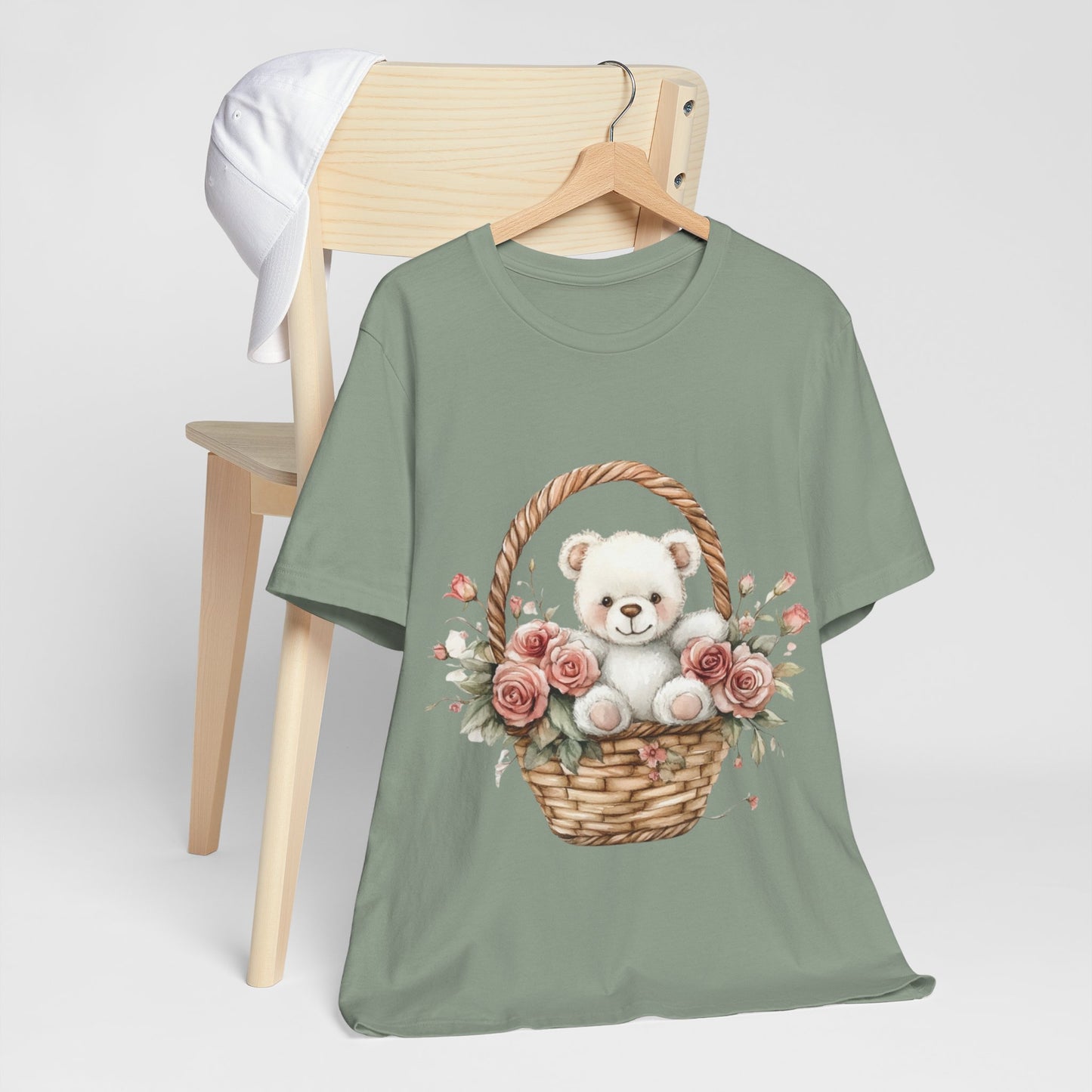 Cute Teddy Bear Floral Tee -  Jersey Short Sleeve T-Shirt