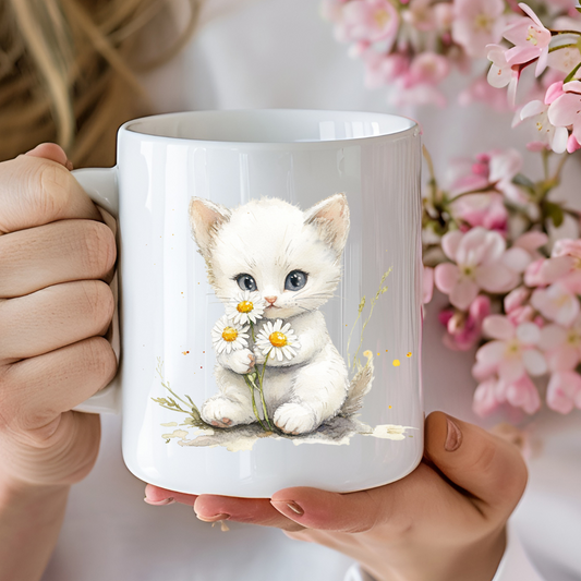 Kitten With Daisies Mug