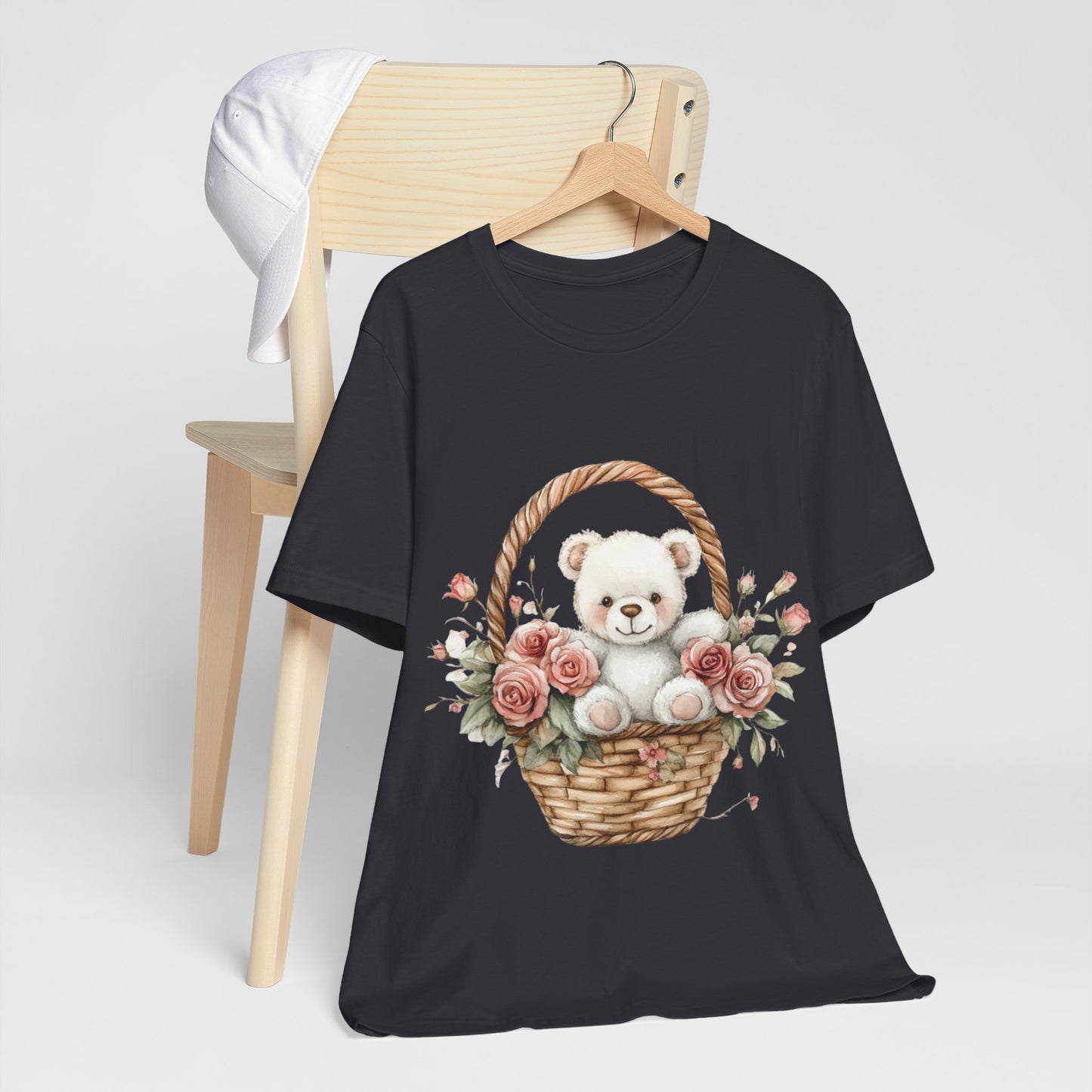 Cute Teddy Bear Floral Tee -  Jersey Short Sleeve T-Shirt