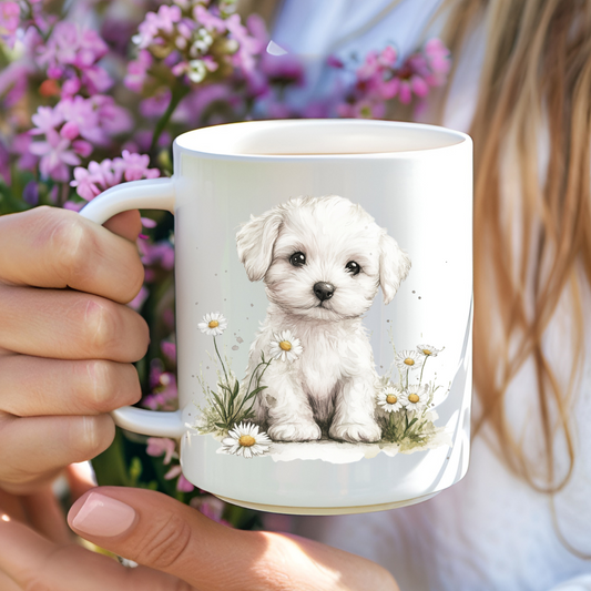 Puppy Dog With Daisies Mug