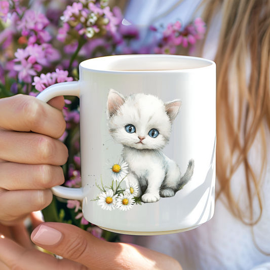 Kitten With Daisies Mug