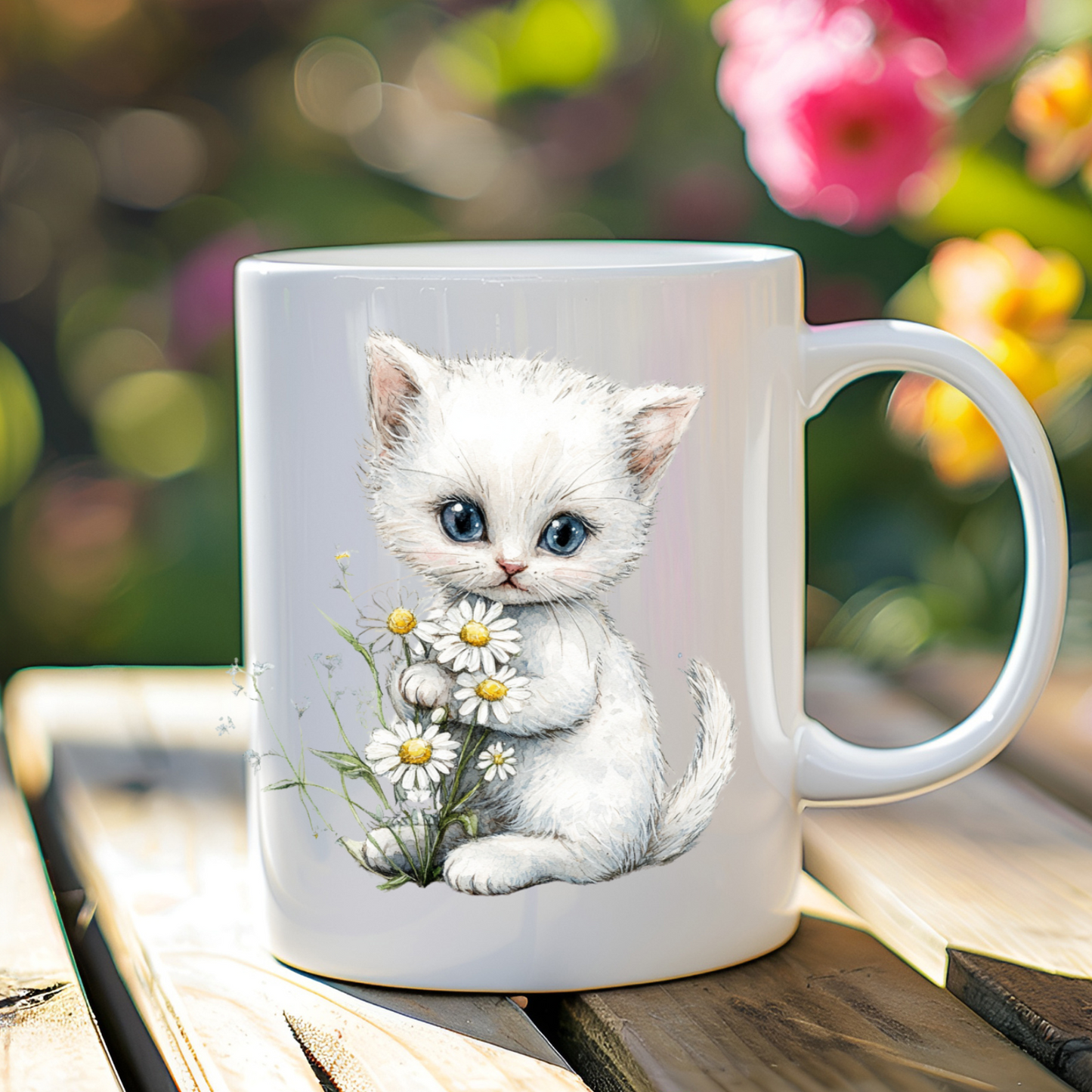 Kitten With Daisies Mug