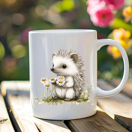 Hedgehog With Daisies Mug