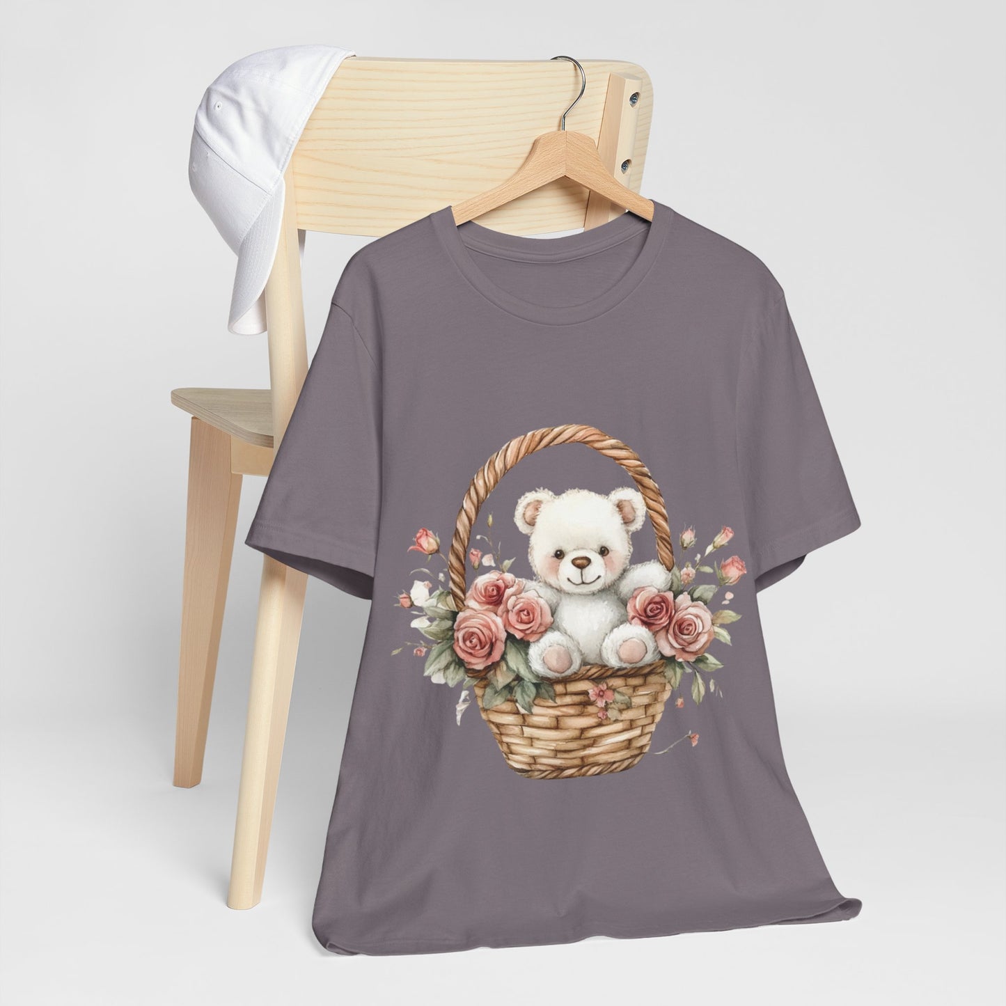 Cute Teddy Bear Floral Tee -  Jersey Short Sleeve T-Shirt