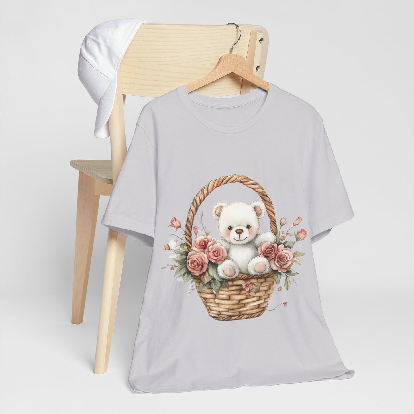 Cute Teddy Bear Floral Tee -  Jersey Short Sleeve T-Shirt